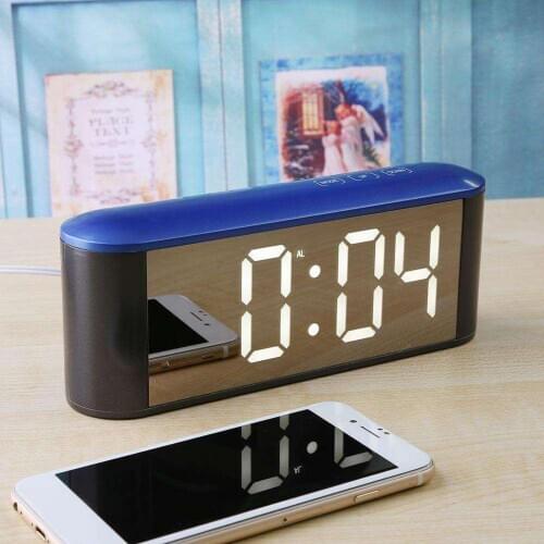Table Desk LED Screen Mirror Alarm Clock Digital Wake Up Light Electronic Large Time Temperature Display Snooze Alarm Clock