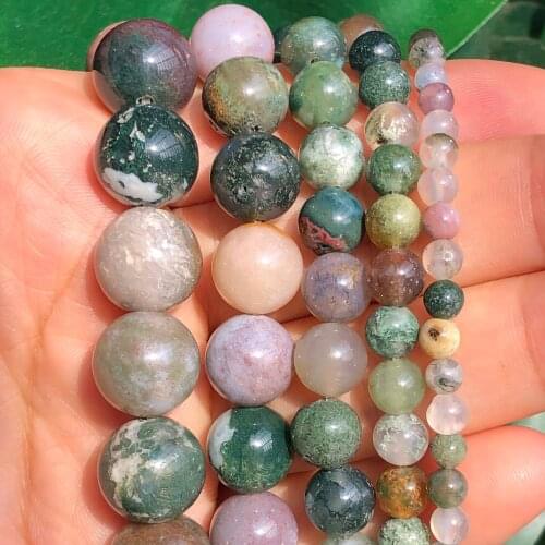 Natural Indian Agates Stone Beads Round Smooth Loose Spacer Beads For Jewelry Making DIY Bracelet Necklace 15'' 4/6/8/10/12mm
