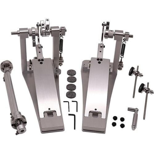 NEW aluminium alloy drum pedal double pedal silver double bass drum pedal good handicraft