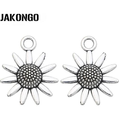 20pcs Antique Silver Plated Sunflower Charms Pendants for Jewelry Making Earrings Accessories DIY 23x19mm