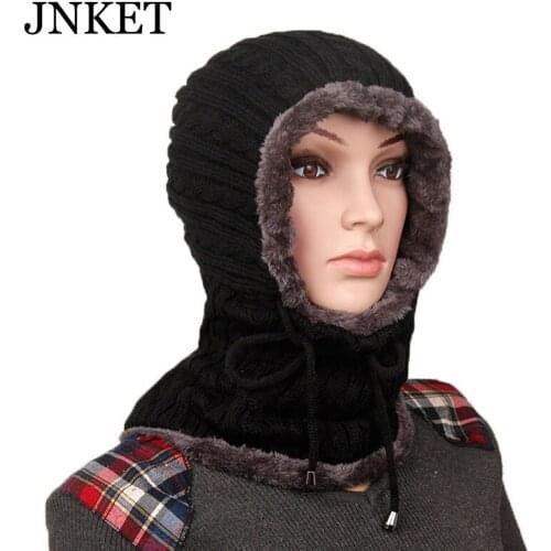 JNKET Winter Windproof Men Womens Knitted Beanies Hat Earmuffs Skullcap Warm Fleece Lining Hat Scarf Adjustable Drawstring