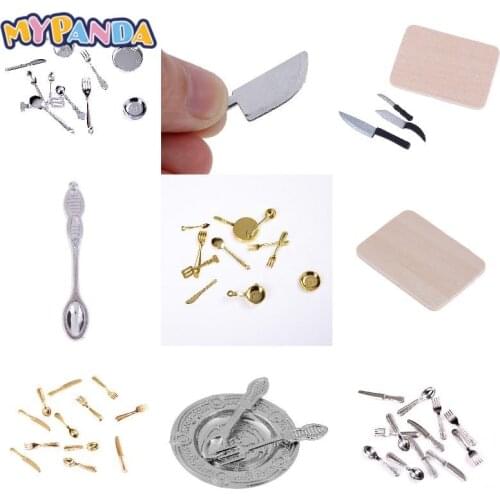 Vintage Dollhouse Miniatures Tableware Mini Cutlery Knife Fork Spoon Childrens Toy For Doll House Decor