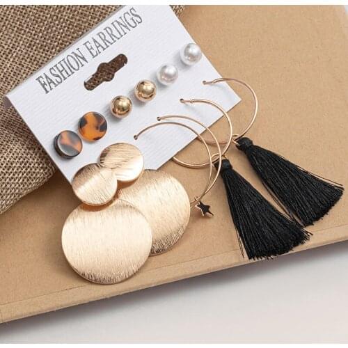 Vintage Statement Earrings Set for Women Geometric Round Gold Drop Earrings Long Tassel Earrings 2021 Fashion Modern Jewelry