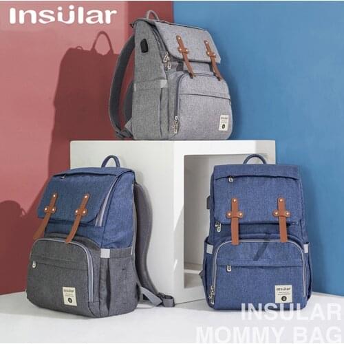 Insular USB Diaper Bag Large Capacity Stroller Bag Multifunctional Double Shoulder Mommy Backpack Waterproof Fashion Backpack