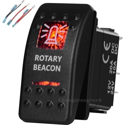 Rotary Beacon Printed Rocker Switch Red Led 5P on-off Single Pole Single Throw Waterproof for Car Boat 12v/24v+Jumper Wires Set