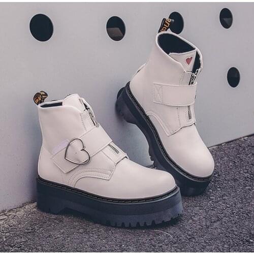Ankle Love Boots Women 2021 Ladies Heels Platform Shoes Female Chunky Leather Flat Heels Gothic Leather Motorcycle Martens Boot