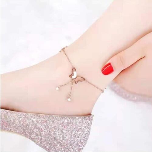 Length19+5cm Stainless Steel Women Butterfly Pendant Foot Chain Leg Bracelet Gold Plated Accessory Anklet Jewelry Freeshipping