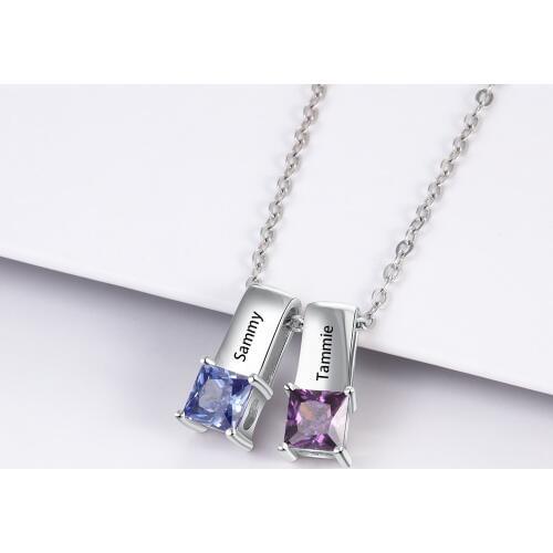 Personalized Engraved Name Necklace Pendants Custom 12 Colors Birthstone Charm Necklace Jewelry Anniversary Gift