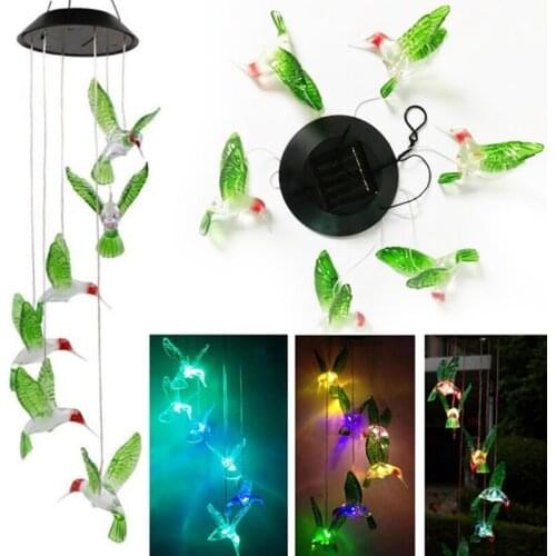 1pcs Solar Color Changing LED Bee Wind Chimes Light Lamp Home Room Garden Decor