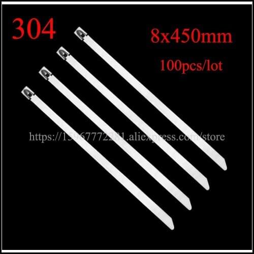 100PCS cable tie 304 self-locking stainless steel tie tape 8*450mm cable metal insert tie tape plastic Marine transport Boat tie