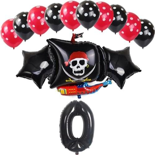 14Pcs Big Size Number Combination Pirate Ship Balloons Skull Polka Dot Latex Helium Number Balloon Birthday Party Decortion Kid