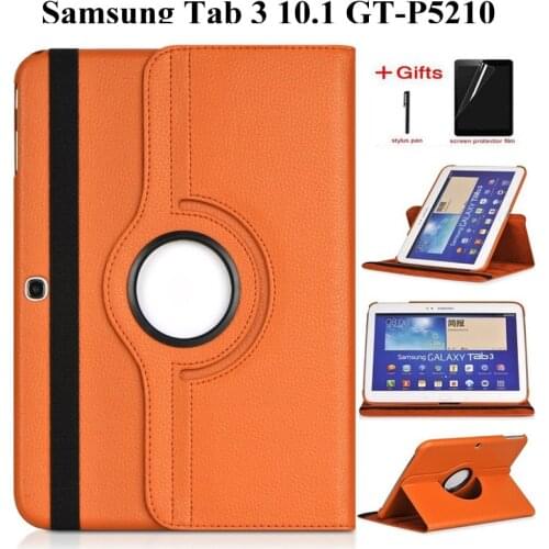 360 Rotating Stand Flip Leather Case For Samsung Galaxy Tab 3 10.1 inch P5200 P5220 P5210 GT-P5200 Tab3 10.1 Case +Film+Pen
