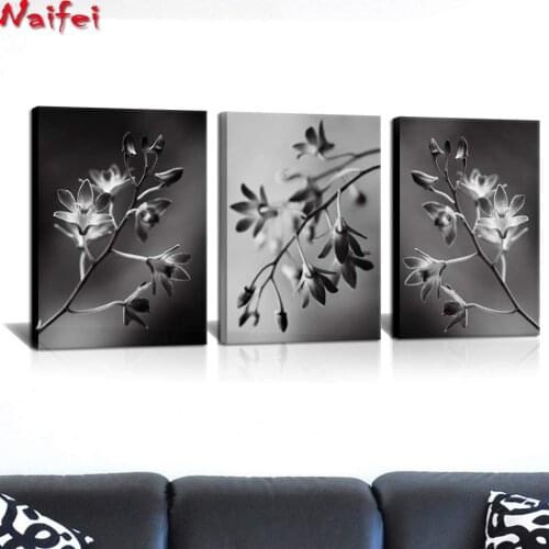 5D Diamond Painting 3 pieces of black and white flowers Home Decoration Full Drill Embroidery Handicraft Art Kits