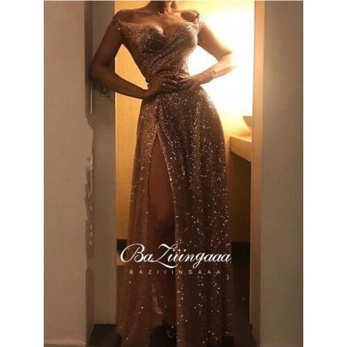 BAZIIINGAAA Luxury Ball Gown Long Woman Gown 2021 Sequins Evening Dresses Parties Robe de bal Plus Size Prom Party Gowns