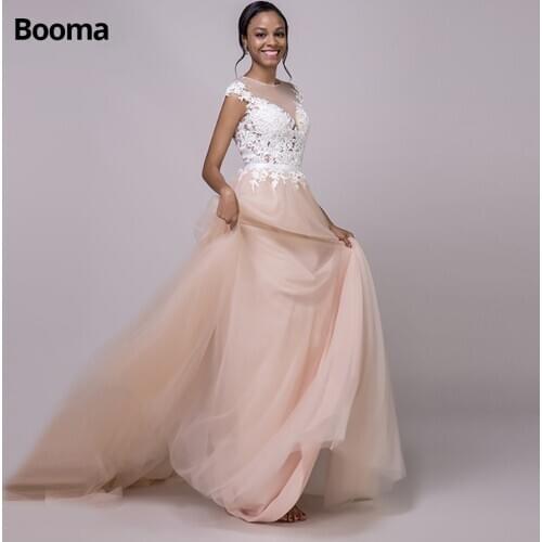Booma Elegant Lace Wedding Dresses 2020 Lace with Appliques Soft Tulle Bride Gowns Plus size Bride Dress Wedding Party Gowns