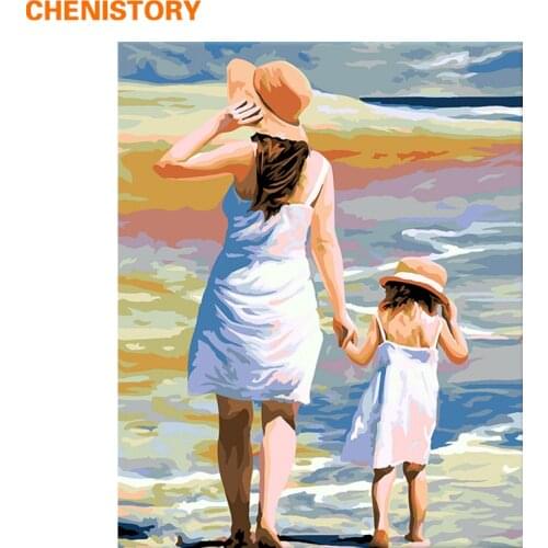 CHENISTORY Frameless Mom Love DIY Painting By Numbers Modern Wall Art Figure Painting Hand Painted Acrylic Paint For Living Room