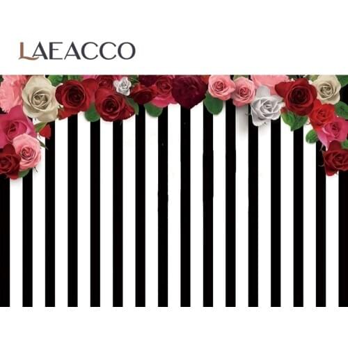 Black White Stripes Backgrounds For Photography Rose Flowers Birthday Party Banner Baby Photo Backdrops Photocall Photo Studio