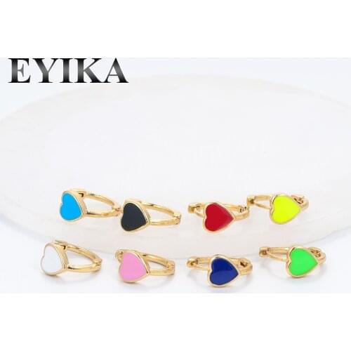 EYIKA Boho Style Multicolor Enamel Heart Hoop Earrings Mini Cute Neon Yellow Green Ear Bone Earrings Women Girls Summer Jewelry