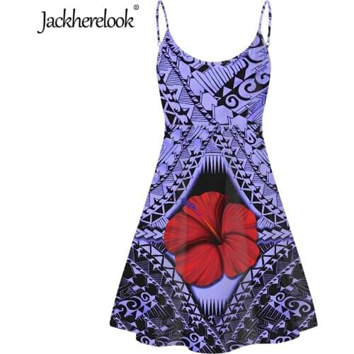 Jackherelook Polynesian Tribal Hibiscus Plumeria Brand Design Girls Dress Casual Woman Slip Dresses Summer Sleeveless Sundres