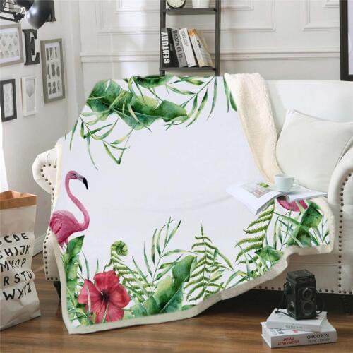 Carton Flamingo Sherpa Blanket for Beds Tropical Animal Plant Flowers Leaves Velvet Plush Throw Blanket Pineapple Bedspread
