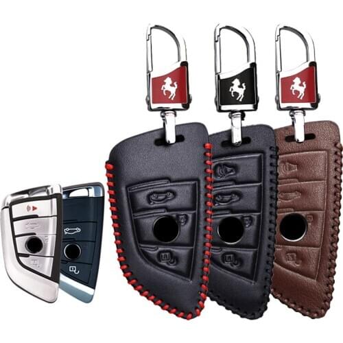 KUKAKEY Leather Car Key Case Fob Cover Holder For BMW 1 2 5 7 Series 218i X1 F48 X4 X5 X6 F15 540 740 Smart Protected Key Bag