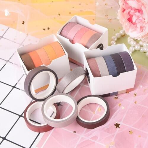5rolls/pack DIY Solid Washi Paper Tape Decorative Stationery Masking Adhesive Tape Office Scrapbook Tapes