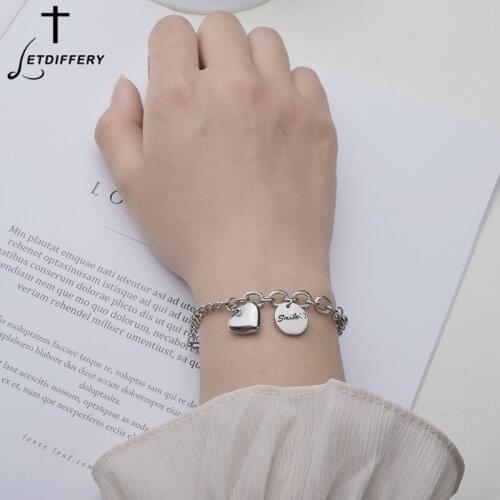 Letdiffery Heart Pendant Bracelet Stainless Steel Circle Chain Silver Color Style Women Party Jewelry Birthday Anniversary Gifts