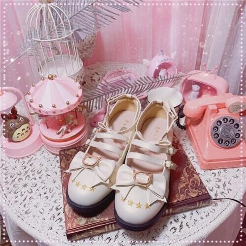 Japanese Sweet Lolita Princess Shoes Cute Bow Low Heel Round Head Black/pink/white/blue/brown Flats Platform Kawaii Lolita Shoes