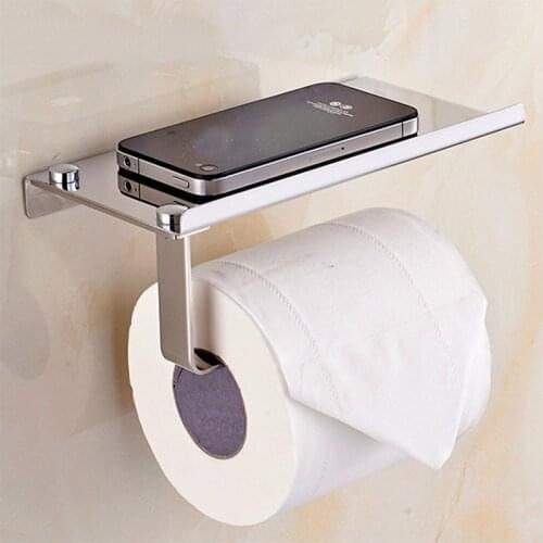 Wall Mount Toilet Paper Holder with Phone Shelf 304 Stainless Steel Toilet Paper Roll Holder Tissue Holder Bathroom Accessories