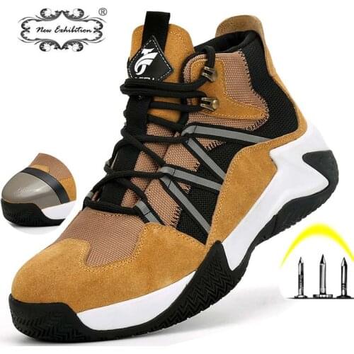 New exhibition Mens Safety Shoes Fashion Sneaker Breathable Work Shoe Steel Toe Anti-smashing Non-slip Construction Safety Boots
