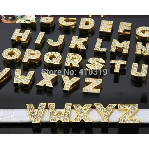 Wholesale 1300pcs/lot 10mm A-Z golden slide letter fit for 10mm pet charm phone strips