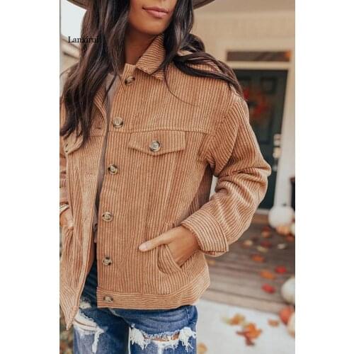 Hot Selling Women Coat Corduroy Lapel Collar Long Sleeve Single Breasted Regular Coat Autumn Winter Streetwear Party Real Photos