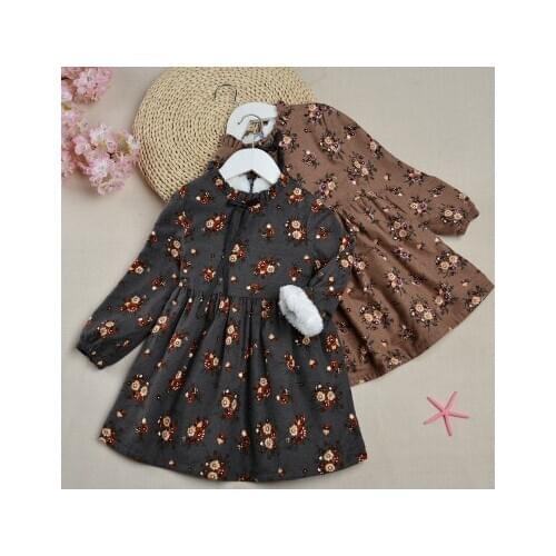 Girls Dress 2020 Autumn and Winter New Kids Girls Floral Cotton Plus Velvet Dress Childrens Princess Dress Baby Clothes 3-9Y