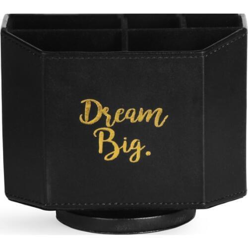 Customized 6 Blocks PU Leather Pen Holder with Rotate Pen Pots Small Pen Stands Office School Rotation