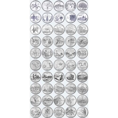 USA 25 Cents Coin 50 States 6 Special Districts Set 56 Pieces America Coins New Original Coin Unc Commemorative Edition