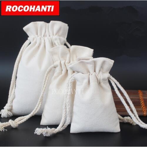 25Pcs Custom LOGO Printed Eco Cotton Canvas Drawstring Bag with Thick Rope handle for Shopping Gift Packing Bags