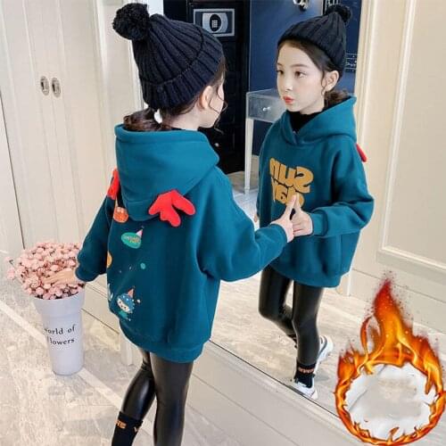 Girls' Hoodies Sweatshirts Kids Outwear 2021 Charming Velvet Thicken Warm Winter Autumn Cotton Fleece Plus Size Childrens Cloth