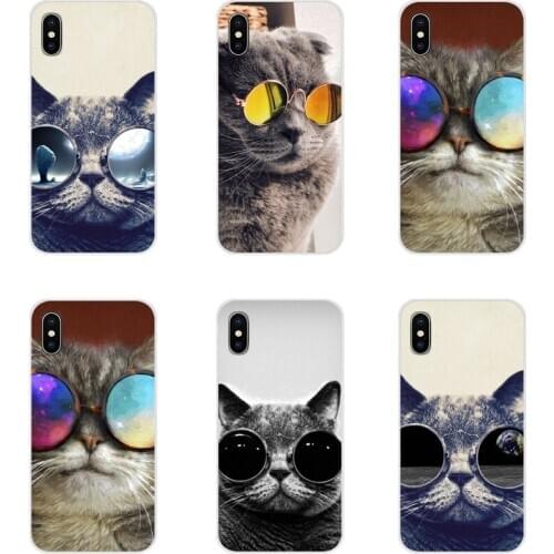 TPU Transparent Cases For Samsung A10 A30 A40 A50 A60 A70 Galaxy S2 Note 2 3 Grand Core Prime cool Kittens cat face with glasses