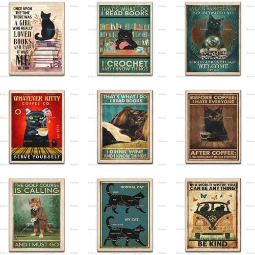ThatS What I Do I Read Books I Crochet And I Know Things Poster,Readers Black Cat Wall Art,Book Lover Prints Home Decor Canvas