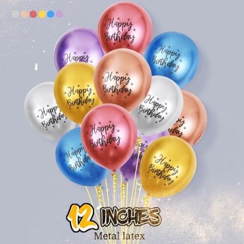 12inch Chrome Balloons Metallic Latex Happy Birthday Printed Pattern Baby Shower Balloon Metal Birthday Party Globos Decorations
