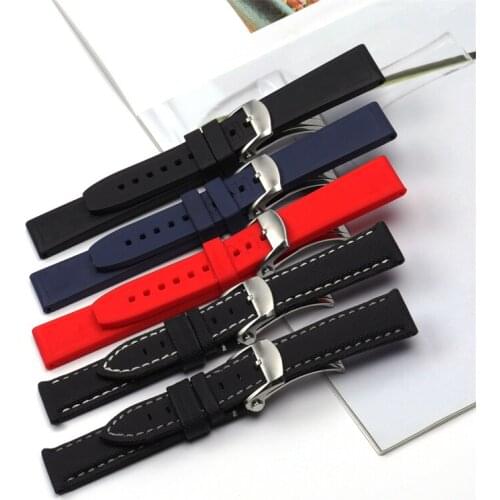 High-quality Nature Rubber Silicone/Carbon Fiber Watch Band 20mm Watchband Bracelet For Breitling Strap Navitimer Avenger Foldin