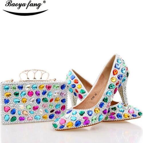 8cm Pointed toe Women wedding shoes party dress shoes with matching bags High heels shoes fashion ladies performance Pumps