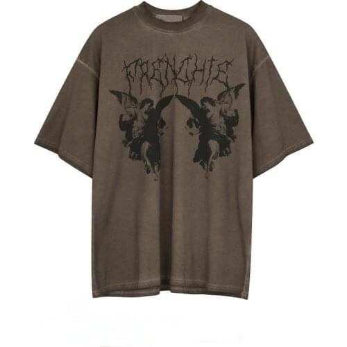 European and American trend y2k high street short-sleeved angel t-shirt female dark oversized fried street top 2021