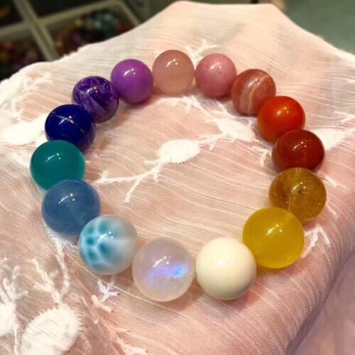 100% Natural 15 Different Gems Mixed Round Beads Bracelet 13mm Charoite Larimar Moonstone Lapis Certificate AAAAA