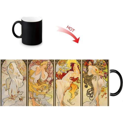 12oz Alphonse Mucha Work Heat Reveal Magic Mug Color Change Coffee Milk Tea Cup Customized Hot Sensitive Mugs