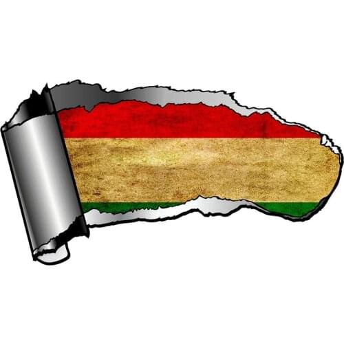 13cm X 5.8cm 1 Pcs 3D Ripped Open Gash Torn Metal Design with Kurdistan National Flag Motif External Vinyl Car Sticker