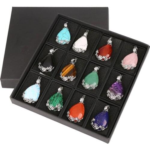 2018 Women Necklace Pendant Water Tear Drop Faceted Cutting Bezel Setting Glass Crystal Jewelry Beads 12 Pcs Free Shipping