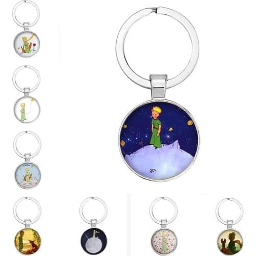 2021 The Little Prince and Fox Rose Logo Glass Cabochon Pendant Keychain Jewelry Gift