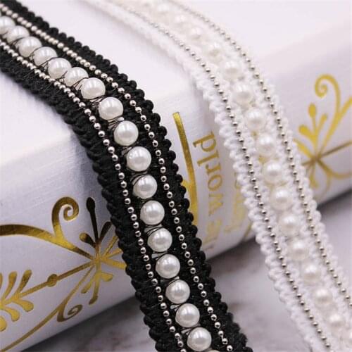 3yard/Lot Black/White Pearl Beaded Embroidered Lace Trim Ribbon Fabric Handmade DIY Costume Dress Sewing Supplies Craft 2cm wide