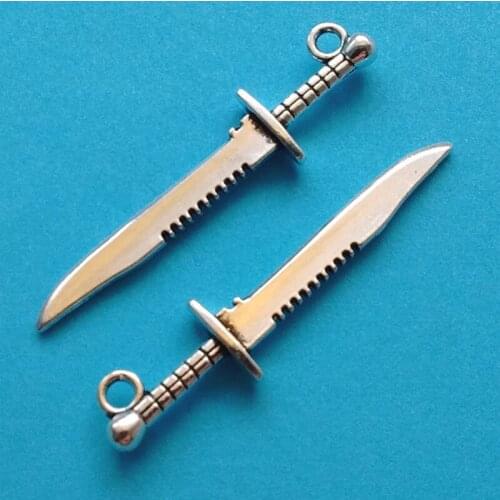 6pcs 43*10mm Sword Samurai Charms Antique Silver Color Pendant Findings Diy Keychain Accessories Handmade Necklace Jewelry